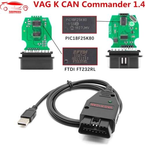 VAG K+CAN Commander 1.4 FTDI FT232RL+PIC18F25K80 Chip OBDII OBD2 Diagnostic Interface Cable for VW/AUDI/SKODA/SEAT VAG Scanner