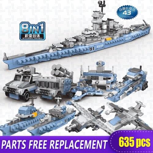 XINGBAO New 8 IN 1 Missouri Battleship Armored Missile Vehicle Cruiser Multiple Gameplay MOC Building Blocks Toys With figures