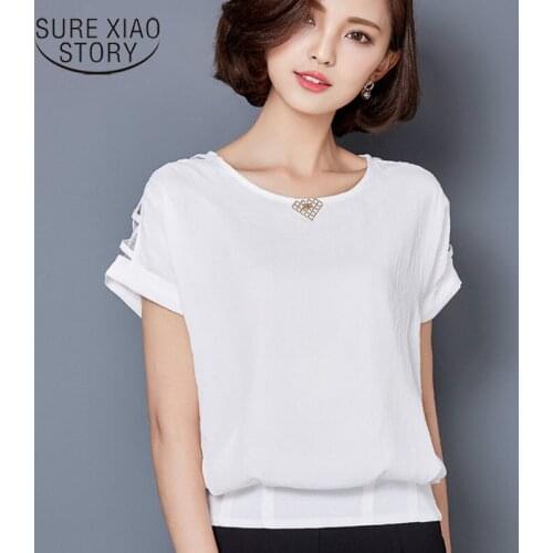 Fashion 2019 O-neck white Chiffon women tops blusas Plus Size womens clothing Summer Short Sleeve Women shirt Blouses 72B 25