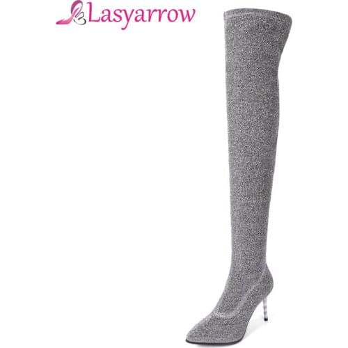 Lasyarrow Women Shoes Sexy 2018 Winter Over the Knee Boots Ladies Fashion High Heels Woman Stretch Boots Thin Heels Stiletto