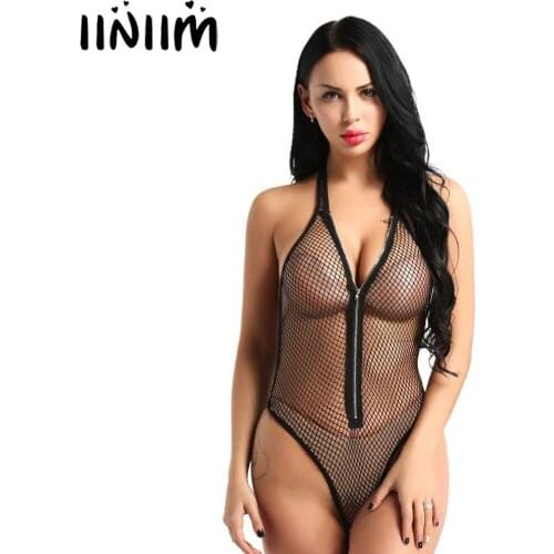 Iiniim Cryptographic Jumpsuit Sexy Black Bodysuits Zip See Through One Piece Bodystocking Bodysuit Womens Body Rompers Catsuit