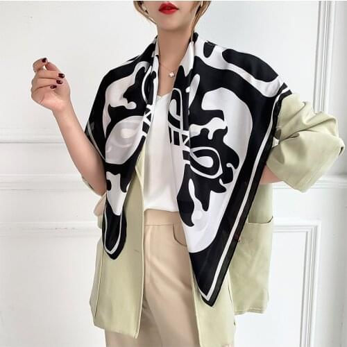 Women Multi Function Hair Head Accessories Abstract Printed Imitated Silk 90cm Square Scarf Shawl Hijab