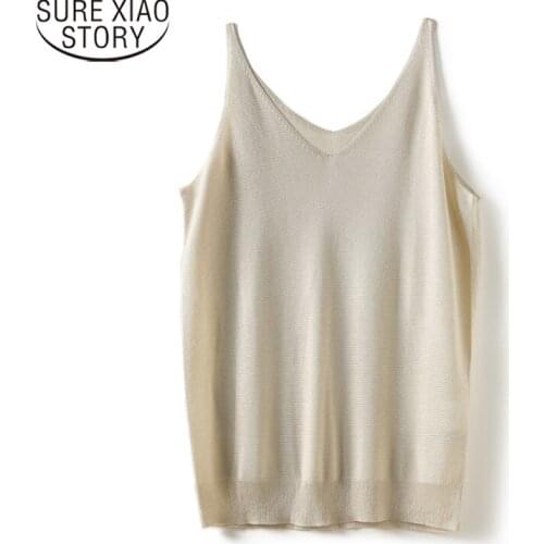 2021 Summer Sleeveless Sexy V-neck Solid Knitted Vest Women Tank Top Korean Tank Top Casual Camis Womens Fashion Clothing 14659