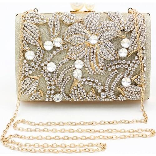 Gold Clutch Women Evening Bag Full Crystal Clutch Diamond Women Flower Evening Clutches Banquet Dinner Ladies Bags