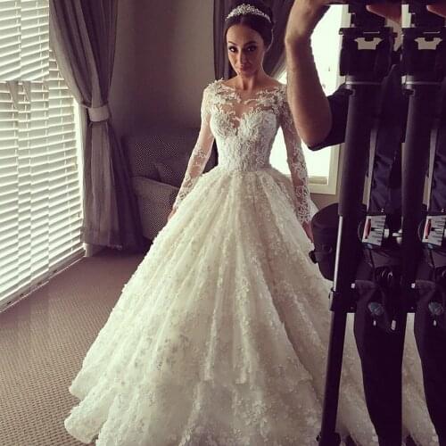 Elegant Lace Ball Gown Wedding Dress 2016 Bridal Gowns Vintage Vestidos De Novia Muslim Wedding Dress Long Sleeves