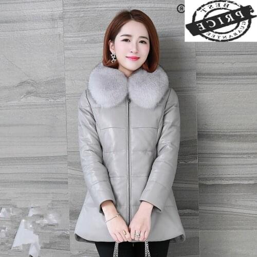 Winter Genuine Leather Jacket Women Duck Down Jacket Female Natural Fox Fur Collar Coat Real Sheepskin Coats Hiver HSH35