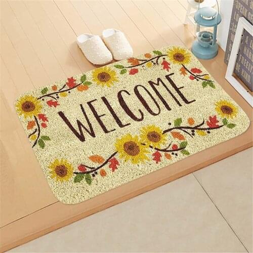 Welcome Doormat Sunflower Printed Indoor Anti-Slip Mat Door Entrance Bathroom/Living Room/Bedroom Hallway Floor Mat 40*60cm 1Pc