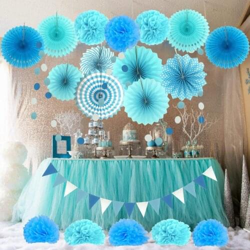 20 Pcs Colourful Hanging Paper Fans Pom Poms Flowers Garlands Bunting Flags Decoration Birthday Party Wedding Baby Shower Gift