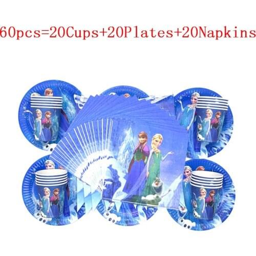 40pcs/60pcs Cartoon Frozen Elsa Theme Girl Birthday Party Wedding Paper Cup+Plate+Napkin Event Party Paper Tableware Set Supply