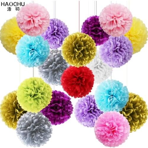 5pcs/lot 15-30cm Tissue Paper Pompom Handmade Decorative Paper Pom Poms Flower Ball Weeding Decoration Party Decor Baby Shower