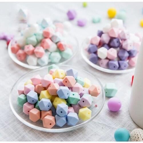 50pcs Silicone Teether Beads Hexagon Mix Colors Large 17mm Purple Geometric DIY Necklace Bracelet Baby Teethers Nurse Gifts