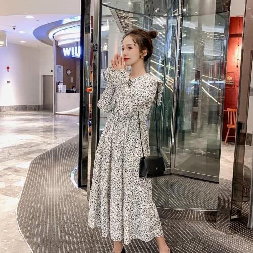 6108# Maternity Dress Spring Autumn Chiffon Long Sleeve Loose Stylish Floral Dress for Pregnant Women Mom Dress