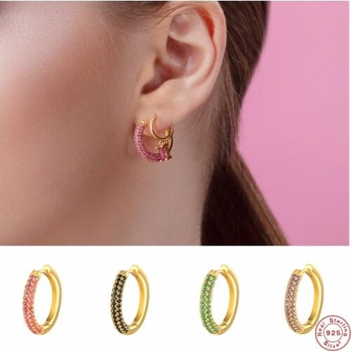 Aide 925 Sterling Silver Rose Red Purple Zircon Big Circle Hoop Earrings Luxury Round Crystal CZ Loops Piercing Ohrringe Jewelry