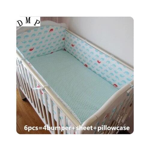 Promotion! 6PCS Cot Baby Bedding Set juego de cama Baby Bedding Kit ,(bumpers+sheet+pillow cover)