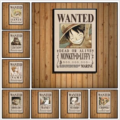 Japanese Anime One Piece Cartoon Poster Retro Luffy Canvas Oil Painting Print Art Decoration Mural Childrens Room Decoration