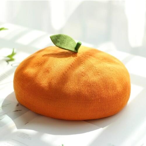 Summer women painter hat handmade cute small leaf beret hat breathable thin section apple orange French literary hat