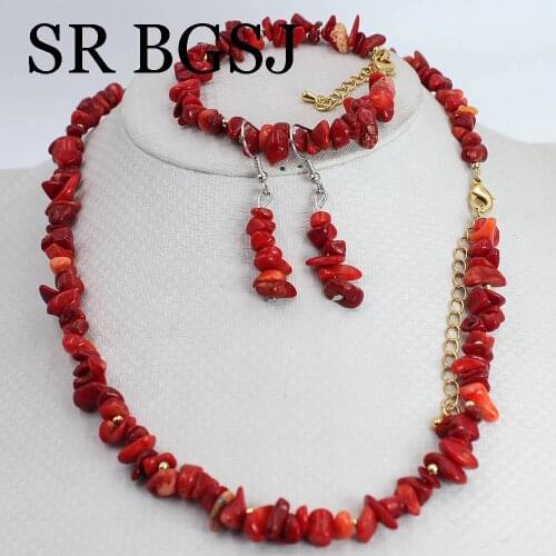 Free Shipping 6-8mm Red Coral Natural Gems Women Chockers Necklace Bracelet Earrings Jewellry Set 17.5" 7-8"