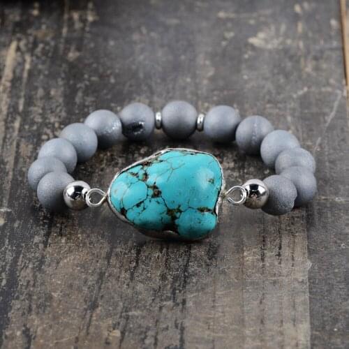 Turquoises Women Bracelets Rough turquoises Healing Stone Girls Bracelets Drusy Stone Beads Bracelet Handmade Boho Bangle