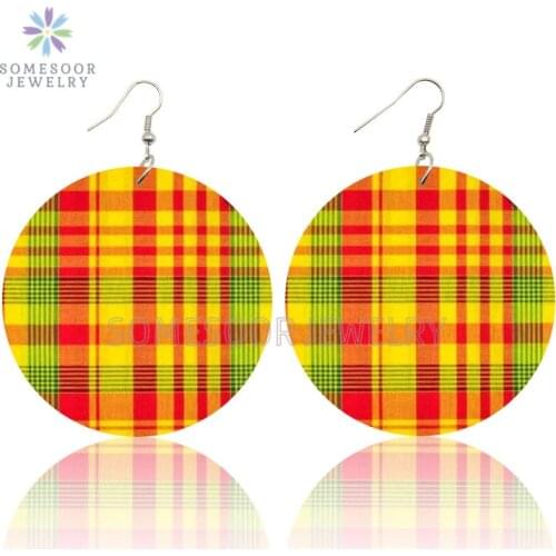 SOMESOOR Bohemian Afro Fabric Design Printed Wooden Drop Earrings 6cm Large Vintage Wood Loops Dangle Jewelry For Women Gifts