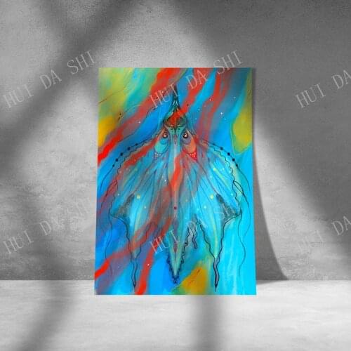 Digital illustration in colored pencil style, represents a particular and surreal fish-breed