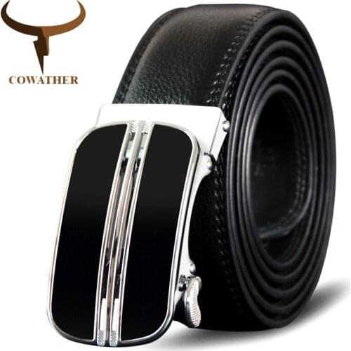COWATHER Cowhide Leather Belt For Men Metal Automatic Buckle Male Cow Genuine Leather Men Belt Fashion Business Male Strap CZ088