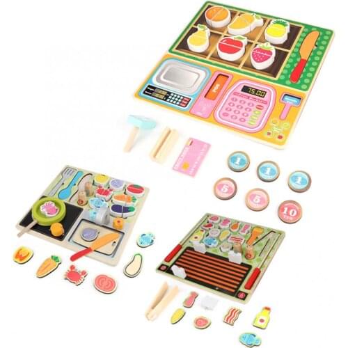 Wooden Magnetic Kitchen Food Toy Cutting Fruit Vegetable BBQ Supermarket Cut Toys for Children Kids Pretend Play Early Education