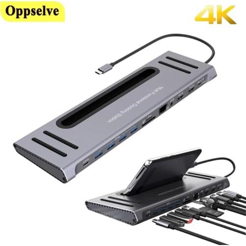 12 in 1 USB Type C HUB Adapter Docking Station HDMI-compatible VGA RJ45 PD HD Multi USB 3.0 For MacBook Surface HP Phone Holder