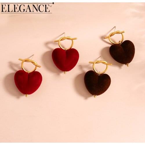 Elegance Vintage Red Heart Acrylic Dangle Earrings Geometric Fashion Pendant Ear Cuff Piercing Drop Earrings for Women
