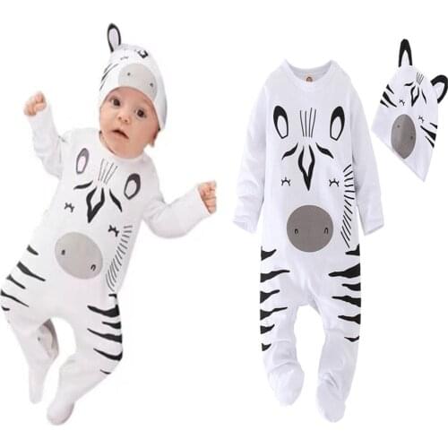 Baby Boy Rompers And Hat Long Sleeve Cotton Cute Animal Printing Newborn Baby Boy Girl Clothes Jumpsuit Toddler Infant Outfits
