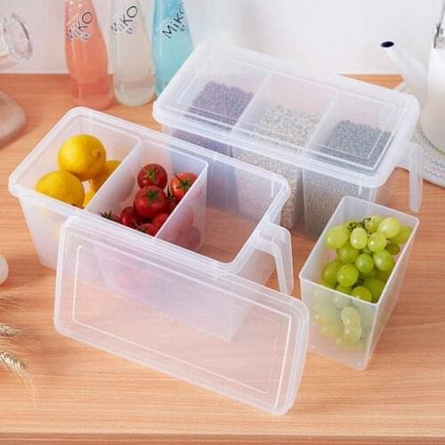Hot 2 Pcs Plastic Storage Container Square Handle Food Storage Box with Lid Suitable for Refrigerator Cabinet Table Top