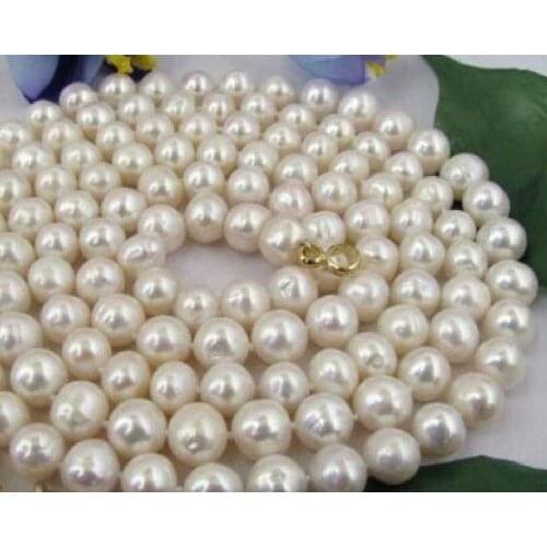 Beautiful 9-10 MM NATURAL GENUINE WHITE PEARL NECKLACE 35INCH 50"