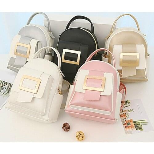 Fashion Mini Backpack Women PU Leather Patchwork Designer Shoulder Bag Portable Female Travel Backpack