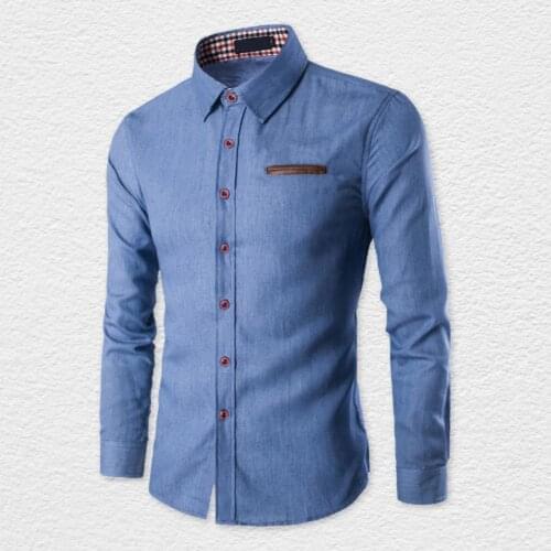 Men Lapel shirt Solid Color Long Sleeve Jeans Shirts Breathable Casual Denim Top suitable for multiple situations 2021 New