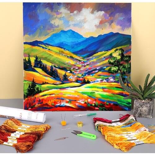 Landscape Svoboda Village Printed 11CT Cross Stitch Embroidery Complete Kit DMC Threads Needlework Craft Sewing Decor