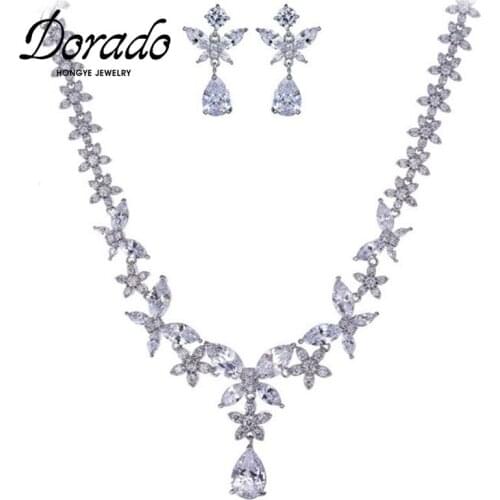 Dorado Fashion Butterfly Zircon Drop Earrings Pendant Necklace Set for Women High Quality Chain Gifts Jewelry Recommend 2020