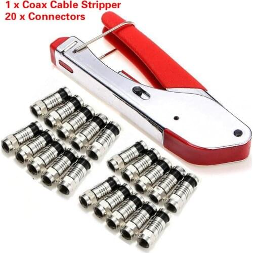 Coaxial Cable Manual Crimping Tool Set Kit F-Type Compression RG59 Coax Cable Crimper with 20pcs RG6 Compression Connectors