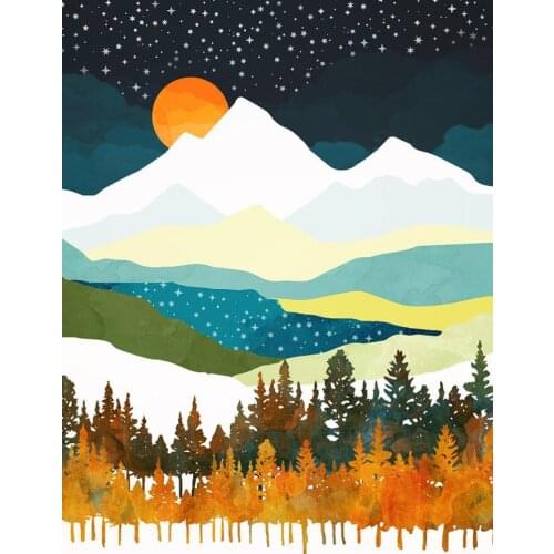 Wall Art Room Decor Printing Moon Stellar Space Canvas Mountain Forest Landscape Picture Home Decoration For Bedroom Livingroom