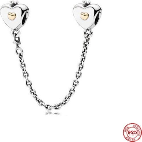 New Original Silver Color Heart Safety Chain Diy Bead Fit European Pandora Charms Bracelet Bangles Diy Jewelry P769