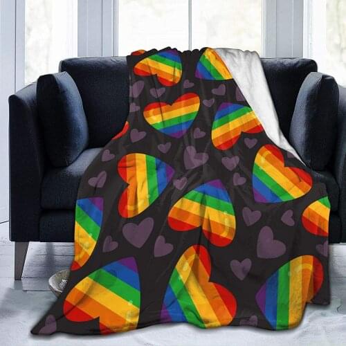 Blanket LGBT Pride Gay Rainbow Heart Fleece Flannel Throw Blankets for Couch Bed Sofa Car,Cozy Soft Blanket Throw Full