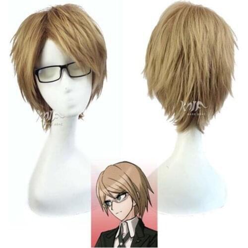 Cos Gift Togami Byakuya Wig Short Brownish Yellow Wig Anime Danganronpa Cosplay Hair Synthetic Cosplay Wig 30cm