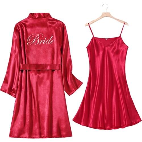 Long Sleeve Women Wedding Party Bride Pajama Adult Robe 2 pieces Sets Sleepwear Bridesmaid Night Dress Suits Evening Dresses