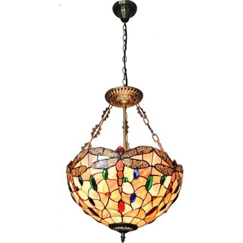 Victorian Tiffany 3 Lights Dragonfly Inverted Hanging Light Modern Retro Stained Glass Bar Cafe Pendant Lamp Decor Lighting P742