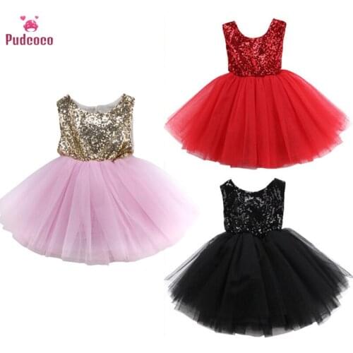 Pudcoco Kids Baby Girls Dress Fancy Tutu Wedding Dress Sleeveless Sequins Party Birthday Baptism Dress Vestidos Princess Dresses