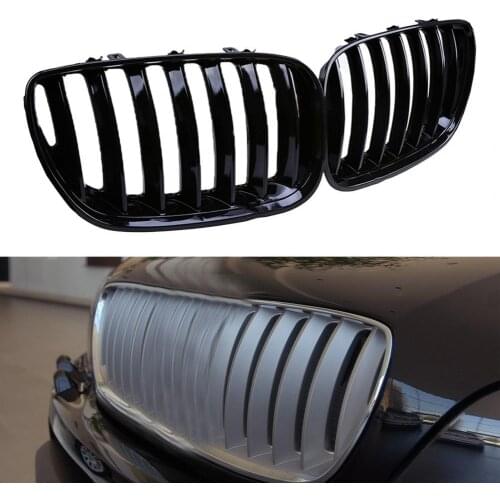 1 Pair Car Grilles Single Line Anti-scratch ABS Car Front Hood Grill 51137113733 51137113734 for BMW X5 E53 04-06