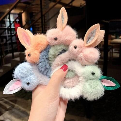 Fashion Cute Ball Rabbit Hair Ring Female Tie Rope Korean Elastic Rubber Hair Bands Bunny Hair Rope Childrens Hair Accessories