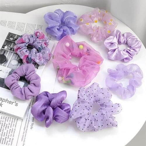Soft Chiffon Women Hair Scrunchie Elastic Hair Bands Christmas Stretchy Hair Ties Ponytail Purple Solid Color Accessories