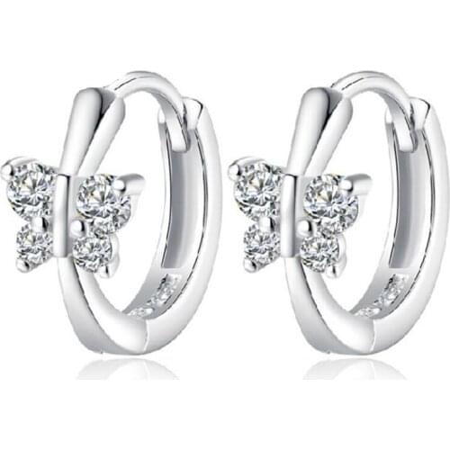 Baby Princess 925 Silver Butterfly Zirconia Small Hoop Earring For Girl Child Wome Beautiful Aros Huggies Earring Jewelry Creole