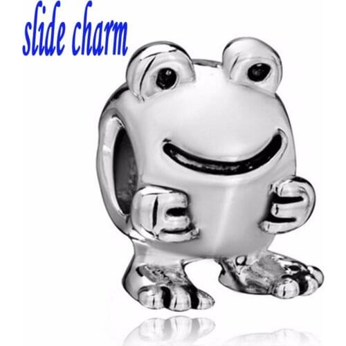 Slide charm Free shipping Valentines Day gift and children living marine eyed frog charm beads fit Pandora charm bracelets