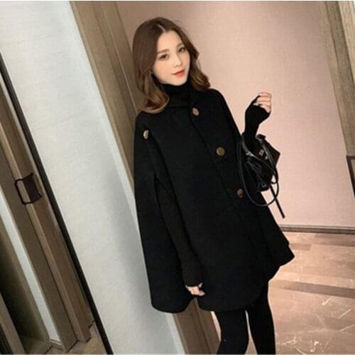 Woolen Coat Womens Clothing 2020 New Autumn Winter Korean Fashion Mid-Length Loose All-Match Cloak Woolens Jacket Female A258