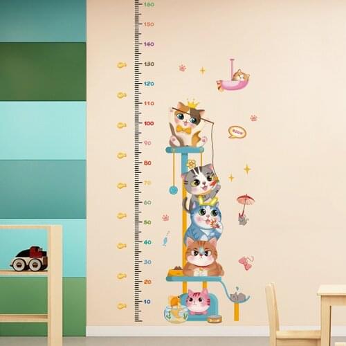 [shijuekongjian] Cats Animals Wall Sticker DIY Height Measure Wall Decals for Kids Room Baby Bedroom Nursery House Decoration